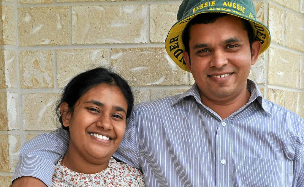 Nimal Liyanage will become an Australian citizen tomorrow but wife Erosha De Silva has to wait a month before she has her naturalisation ceremony. Nimal Liyanage will become an Australian citizen tomorrow but wife Erosha De Silva has to wait a month before she has her naturalisation ceremony.